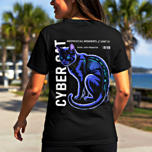Camiseta Cyberpunk Gato Azul – Camisa Luminosa par