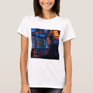 Camiseta Cyberpunk Girl Coder - Estética de Jogos