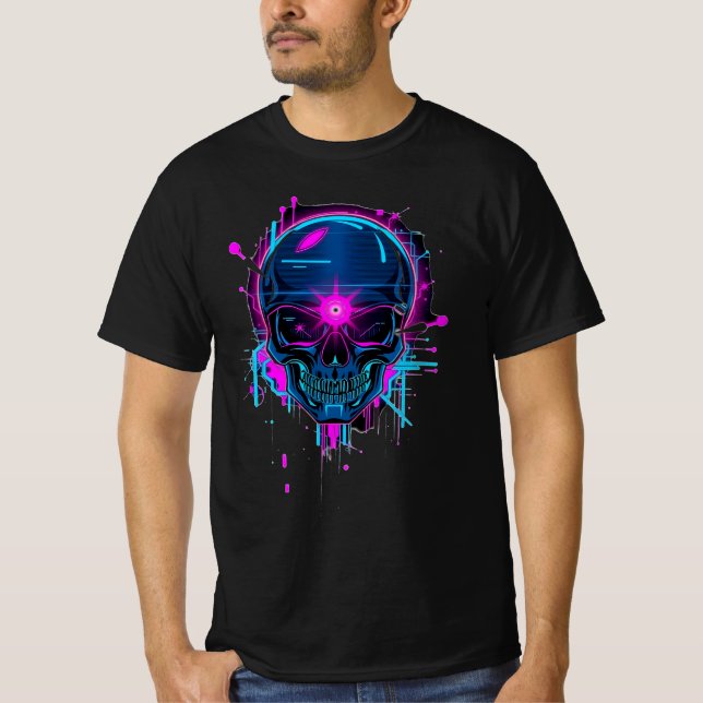 Camiseta Cyberpunk Glitk Skull Art (Frente)