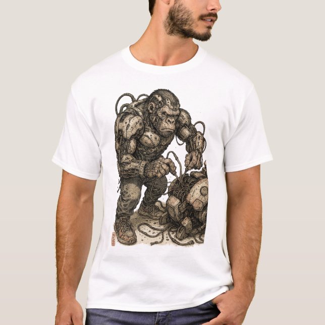 Camiseta Cyberpunk Gorilla Mecha (Frente)