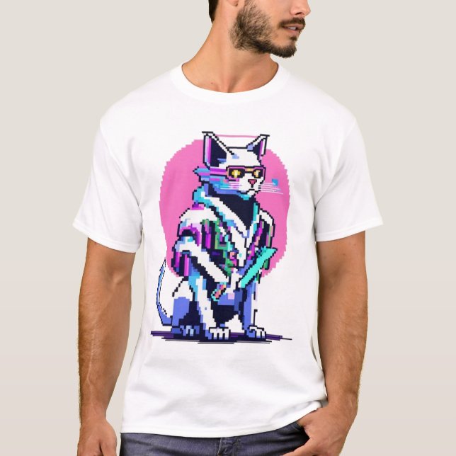 Camiseta Cyberpunk Neon Cat Blade Master (Frente)
