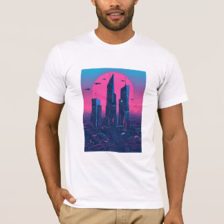 Camiseta Cyberpunk Neon City Aestética para SciFi e Tecnolo