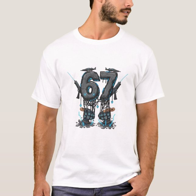 Camiseta Cyberpunk Neon Number Sixty-Seven Futuristic Sci-F (Frente)