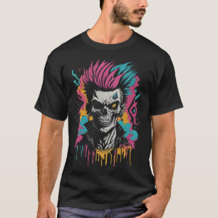 Camiseta Cyberpunk Neon Punk Rock Moicano Caveira Tinta Esp