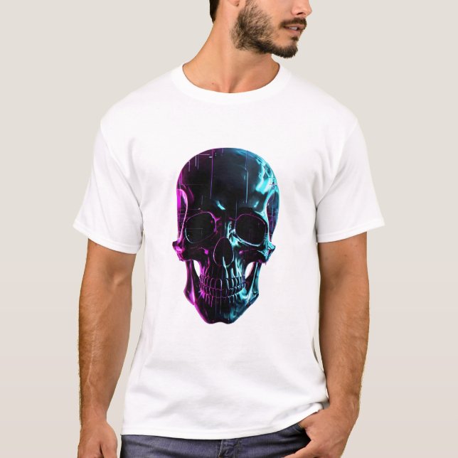 Camiseta Cyberpunk Neon Skull (Frente)