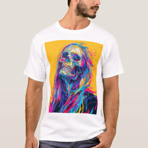 Camiseta Cyberpunk Rainbow Girl Long Hair T Shirt