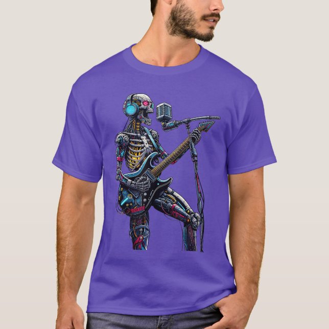 Camiseta Cyberpunk Robotic Skeleton Electric Guitar Music S (Frente)