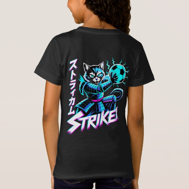 Camiseta Cyberpunk Samurai Striker Cat For Gamers & Soccer  (Verso)