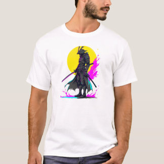 Camiseta Cyberpunk Samurai Warrior Neon Art Design