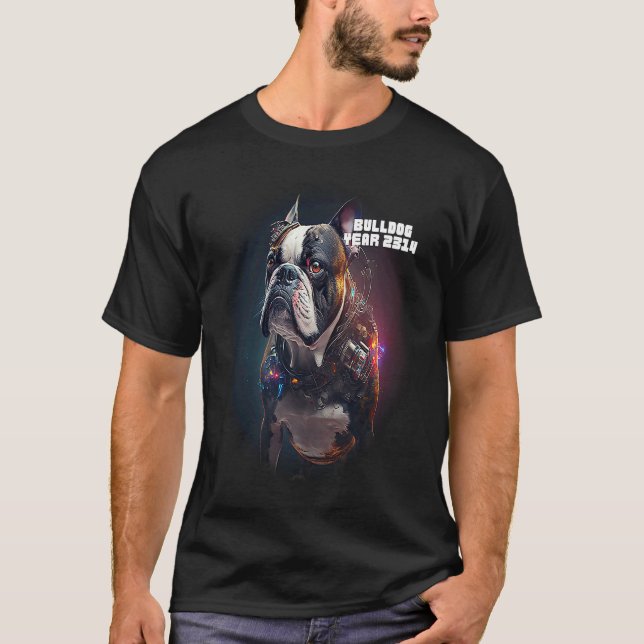 Camiseta Cyberpunk Sci fi Dog Bulldog Artificial Intelligen (Frente)