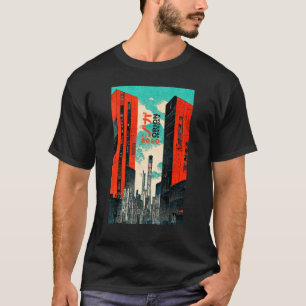 Camiseta Cyberpunk Sci-fi Dystopia City Ukiyo-e Japonês Re