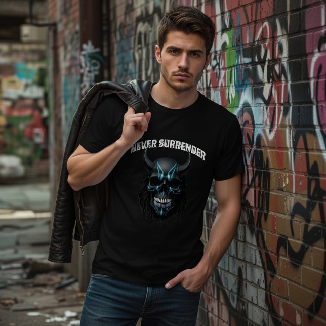 Camiseta Cyberpunk Skull 'Nunca Se Renda' (Criador carregado)