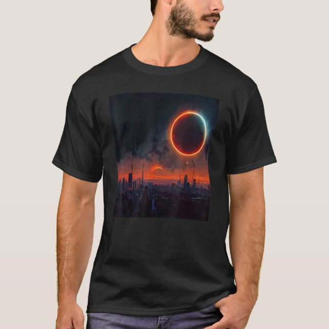Camiseta Cyberpunk Solar Eclipse Fantasy World Cityscape Im (Frente)