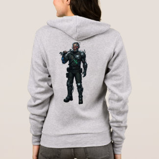 Camiseta Cyberpunk Soldier Graphic Cinzas Zip Techwear