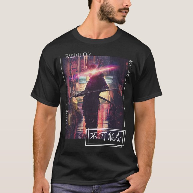 Camiseta Cyberpunk Streetwear, japonês, guerreiro de Samura (Frente)