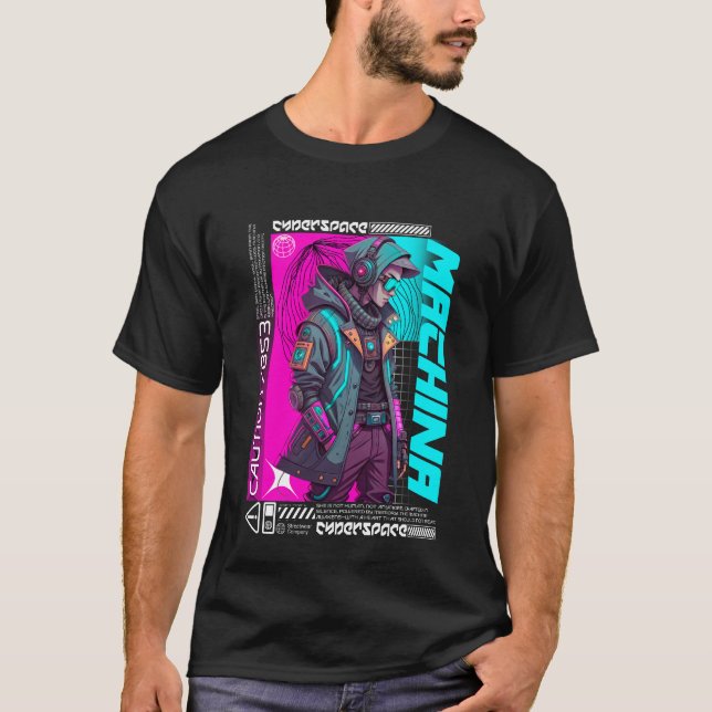 Camiseta Cyberpunk Streetwear Machina Futurística Tech (Frente)
