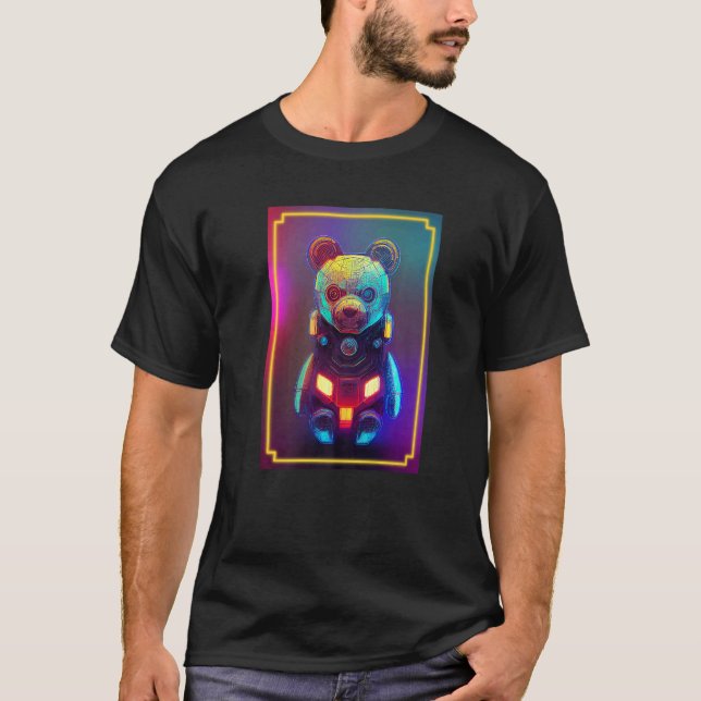 Camiseta Cyberpunk Teddy Bear Chamado Sr. Fluffles Futuríst (Frente)