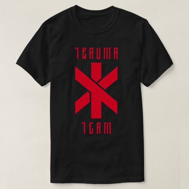 Camiseta Cyberpunk Trauma Team Sticker (Frente do Design)