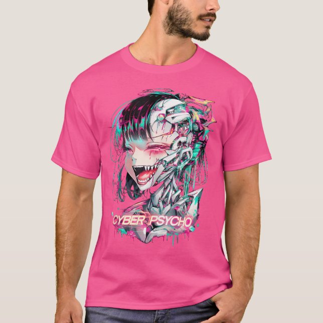 Camiseta Cyberpunk Trippy Rainbow Cyber Psycho Psicodélico (Frente)