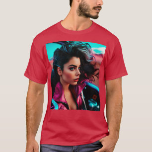Camiseta Cyberpunk Ulun Mulher Futurística AI Genera