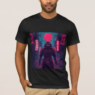 Camiseta Cyberpunk Warrior Under Red Moon