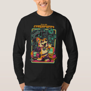 Camiseta Cyberpuppy Cyborg Corgi Ficha científica futurísti