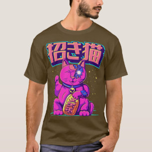 Camiseta Cyborg Maneki Neko Cat Japonês Cyber Aestética