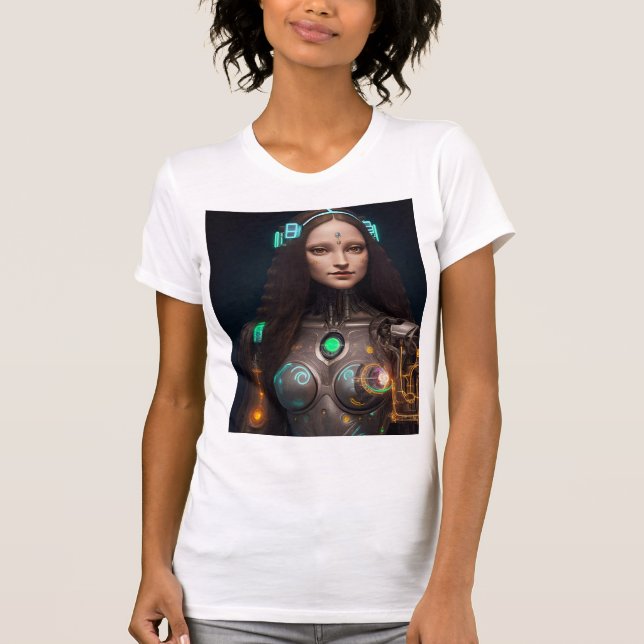 Camiseta Cyborg Mona brilhante moderna (Frente)