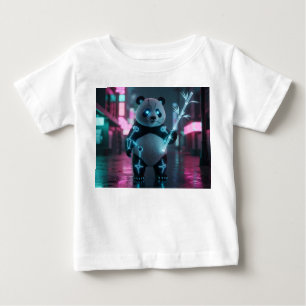 Camiseta Cyborg Panda Cyberpunk no Neo-Tóquio Futurista