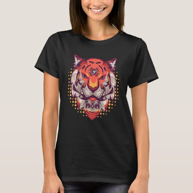 Camiseta Cyborg Tiger Head Wild Cat Tiger Graphic Tiger Fac (Frente)