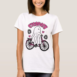 Camiseta Cycopath Halloween Ghost em Bicicleta Rosa