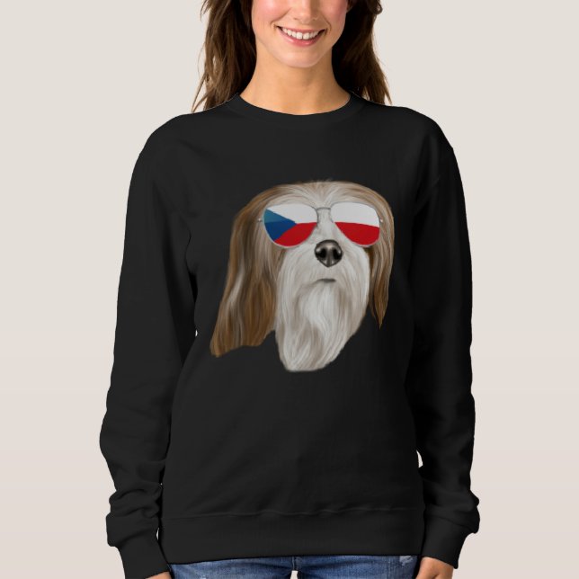 Camiseta Czech Flag Lhasa Apsos Dog Czech Republic Pocket (Frente)