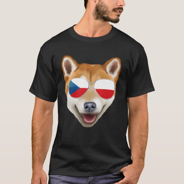 Camiseta Czech Flag Shiba Inu Dog Czech Republic Pocket (Frente)