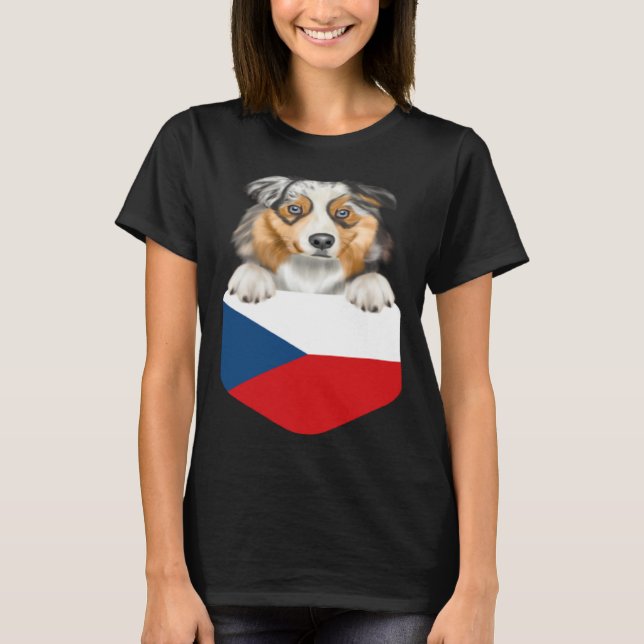 Camiseta Czech Republic Flag Australian Shepherd Dog In Poc (Frente)