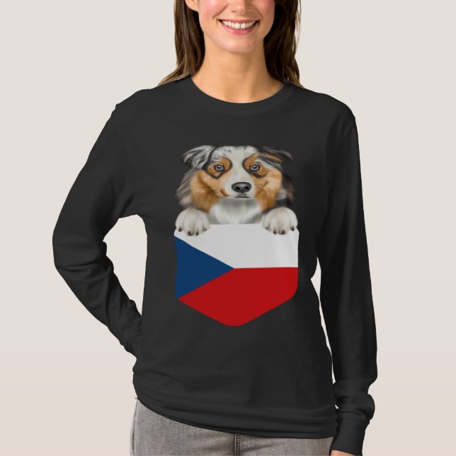 Camiseta Czech Republic Flag Australian Shepherd Dog In Poc (Frente)