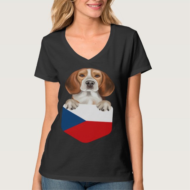 Camiseta Czech Republic Flag Beagle Dog In Pocket (Frente)