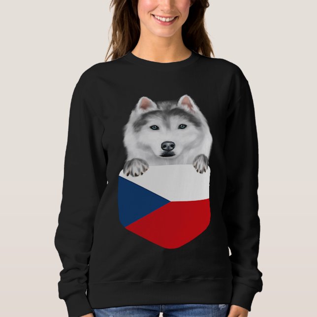 Camiseta Czech Republic Flag Siberian Husky Dog In Pocket (Frente)