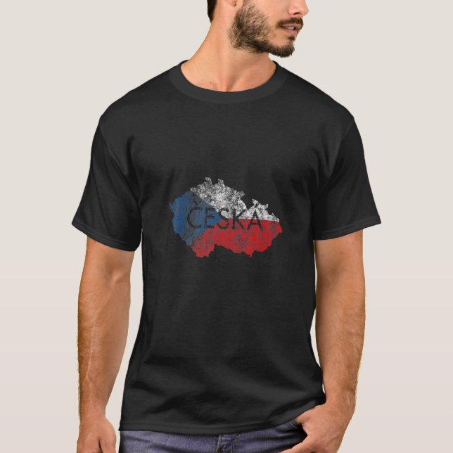 Camiseta Czech Republic Map and Flag Souvenir  Distressed C (Frente)