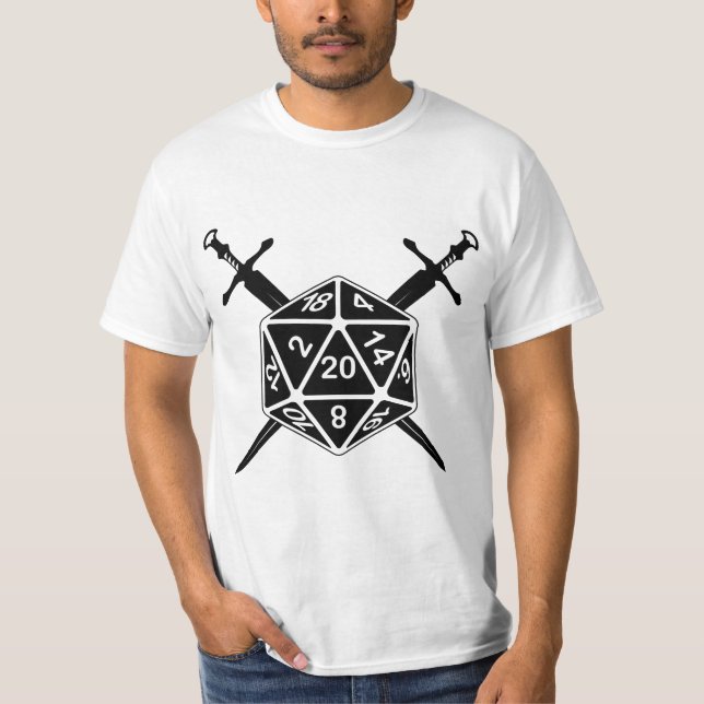 Camiseta D20 Dice com espadas (Frente)