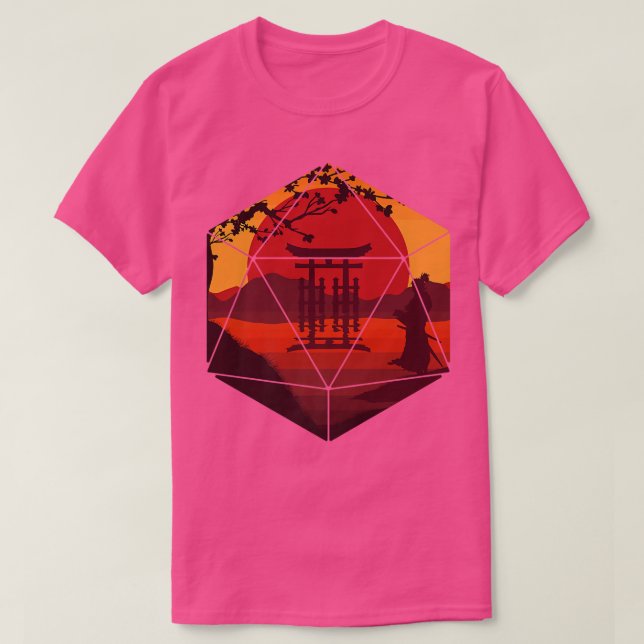 Camiseta D20 RPG Dice Art Dungeons Guerreiro Samurai Fantas (Frente do Design)