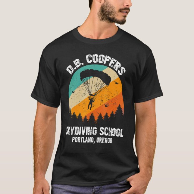 Camiseta D B Cooper Skydiving School Portland Oregon Retro (Frente)