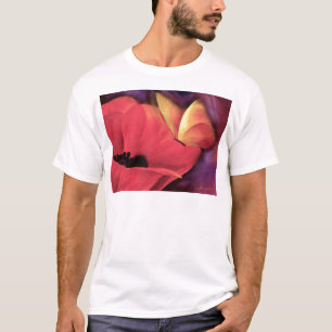 Camiseta Da arte vermelha da papoila da borboleta pintura