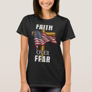 Camiseta da Bandeira Americana da Cruz Cristã Fé S