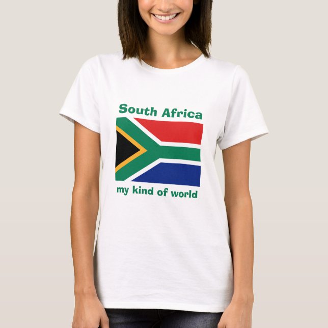 Camiseta da Bandeira da África do Sul + Mapa + Tex (Frente)