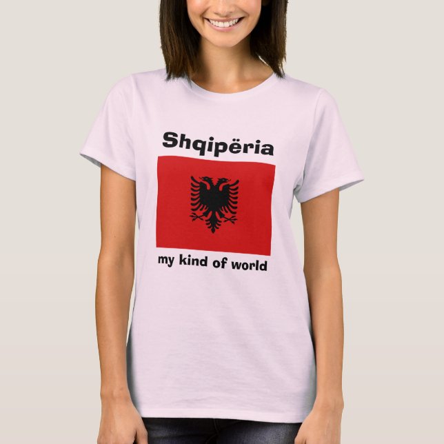 Camiseta da Bandeira da Albânia + Mapa + Texto (Frente)