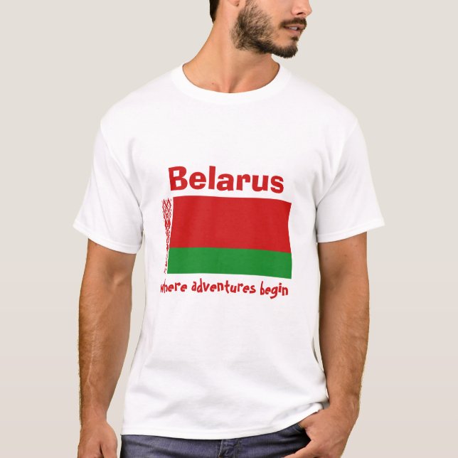 Camiseta da Bandeira da Bielorrússia + Mapa + Text (Frente)