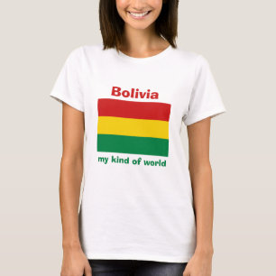 Camiseta da Bandeira da Bolívia + Mapa + Texto