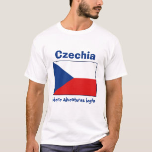 Camiseta da Bandeira da Chéquia + Mapa + Texto