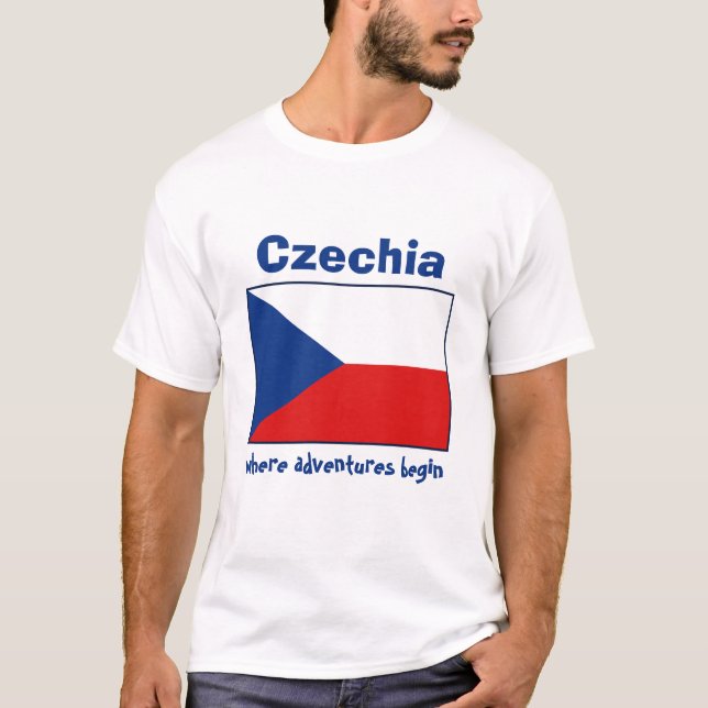 Camiseta da Bandeira da Chéquia + Mapa + Texto (Frente)