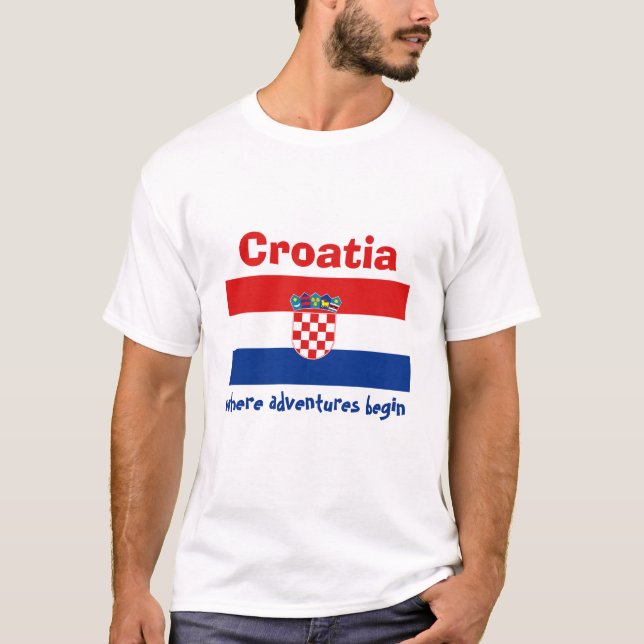 Camiseta da Bandeira da Croácia + Mapa + Texto (Frente)